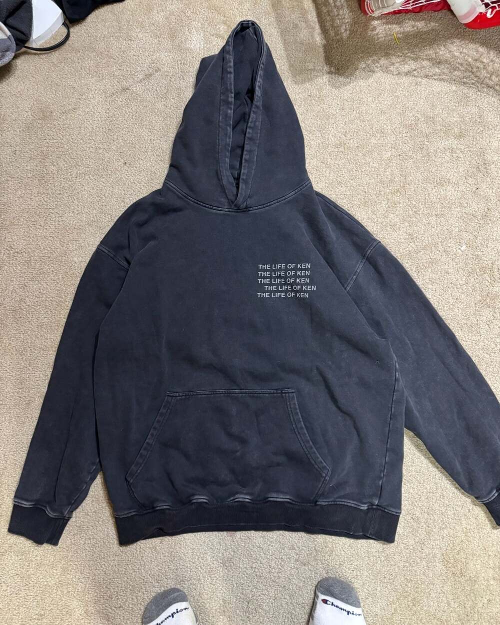 Ken Carson The Life Of Ken Merch Hoodie, Washed Black Streetwear, Size L